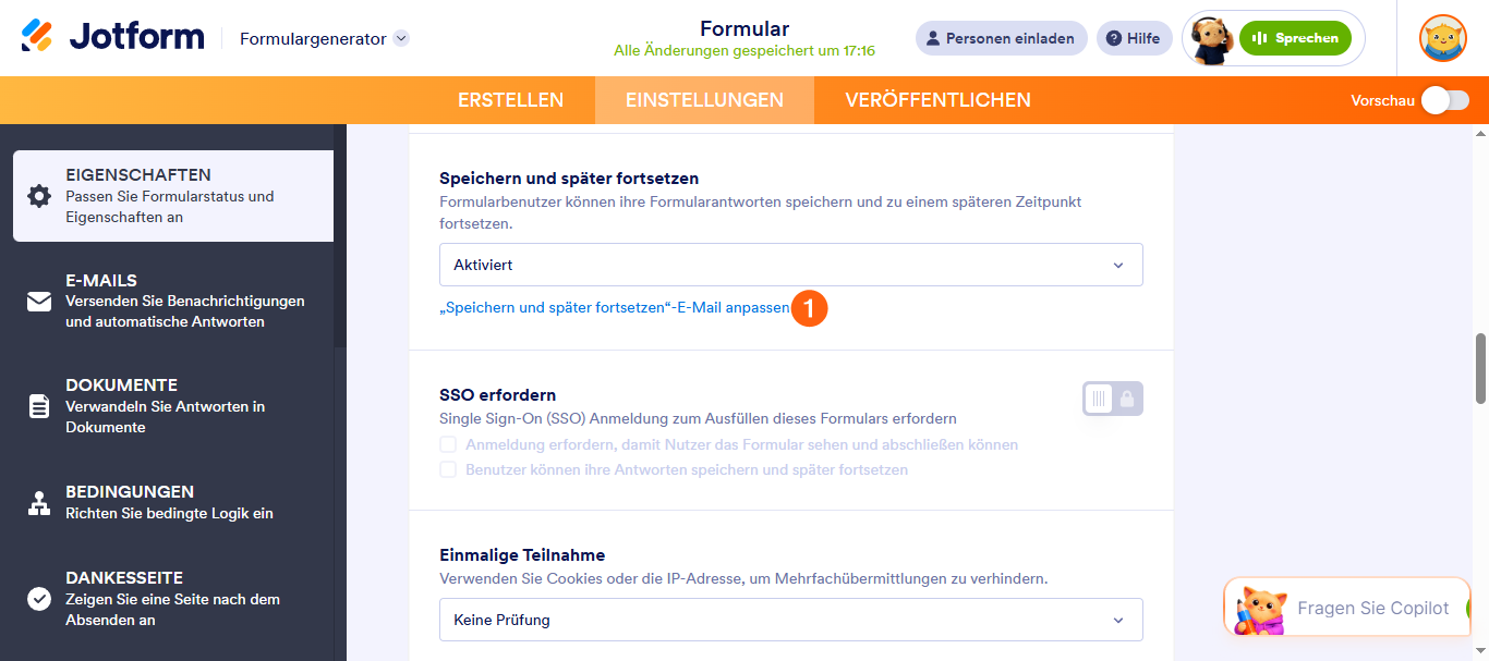 Wie Sie Speichern und später fortfahren in Formularen aktivieren Image-5