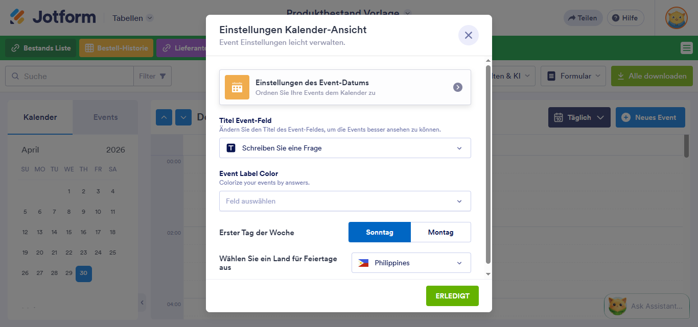 Wie Sie eine Kalenderansicht in Jotform Tabellen hinzufügen Image-14