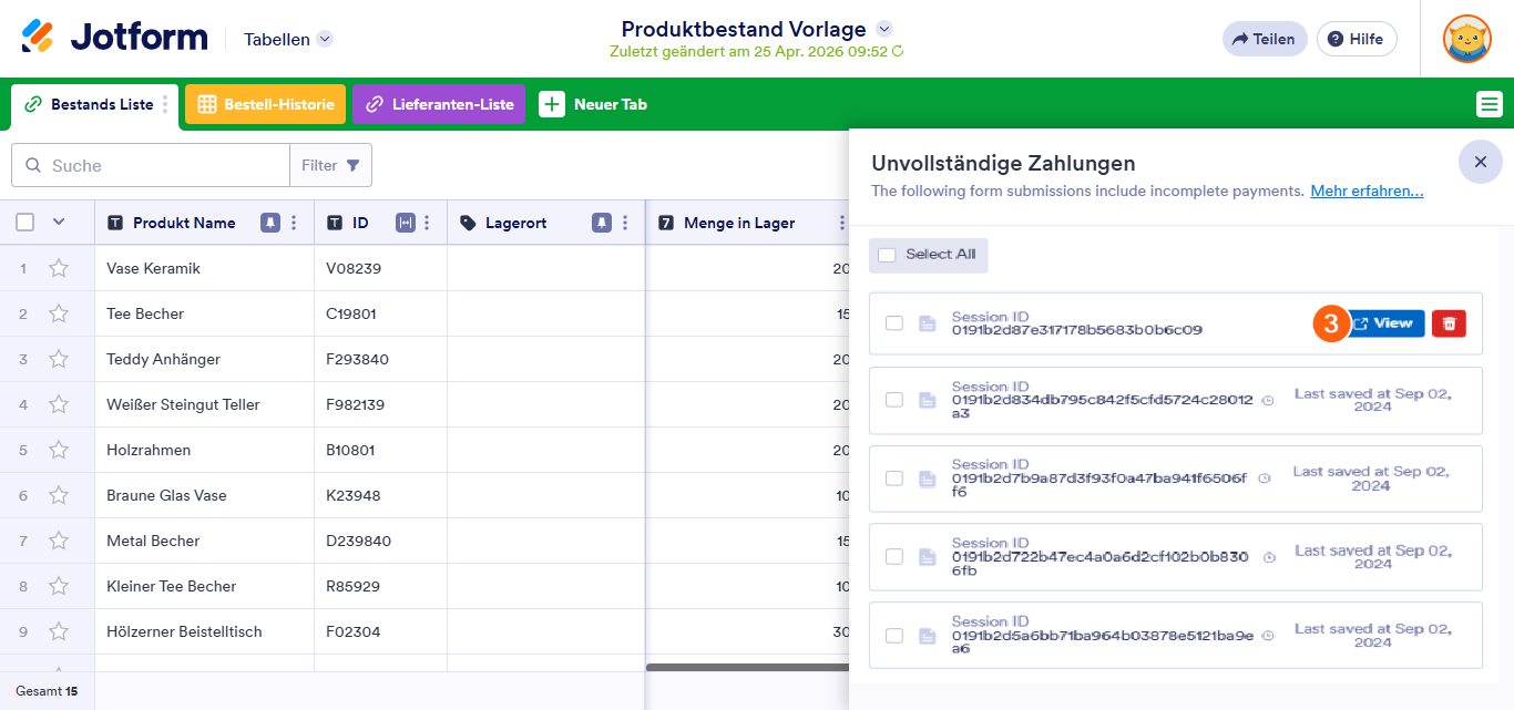 Wie Sie unvollständige Formularantworten in Jotform Tabellen anzeigen Image-2