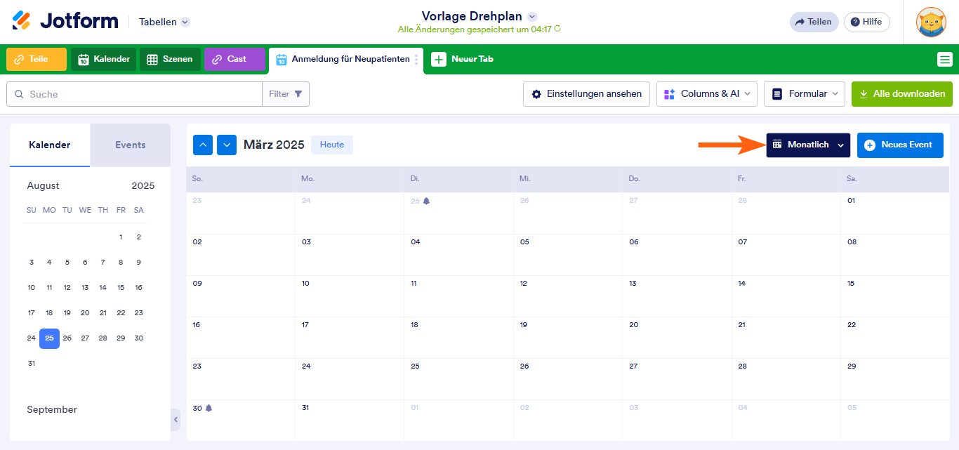 Wie Sie eine Kalenderansicht in Jotform Tabellen hinzufügen Image-11