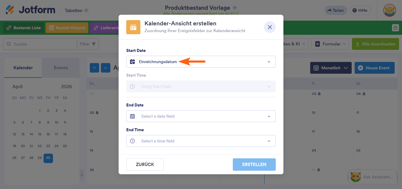 Wie Sie eine Kalenderansicht in Jotform Tabellen hinzufügen Image-8