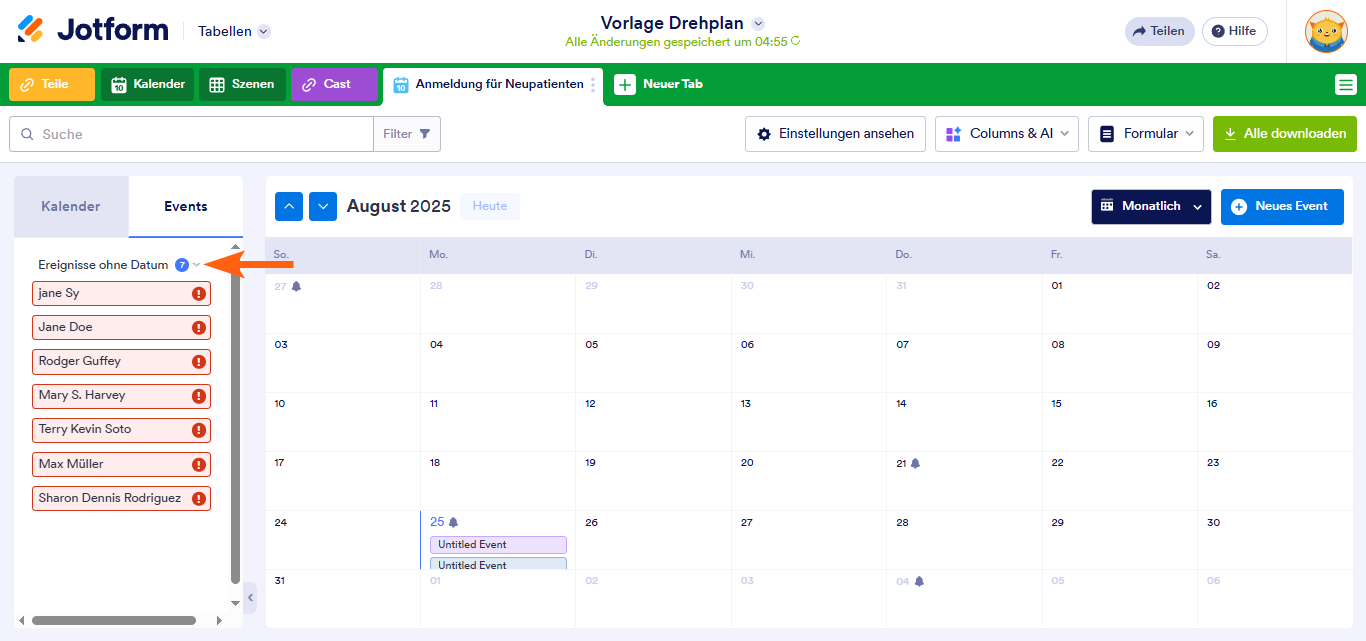 Wie Sie eine Kalenderansicht in Jotform Tabellen hinzufügen Image-21