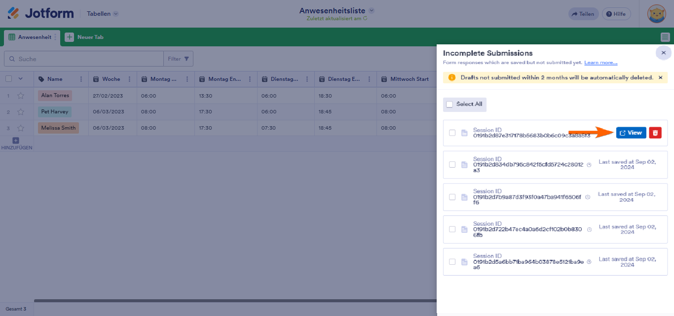 Wie Sie unvollständige Formularantworten in Jotform Tabellen anzeigen Image-2