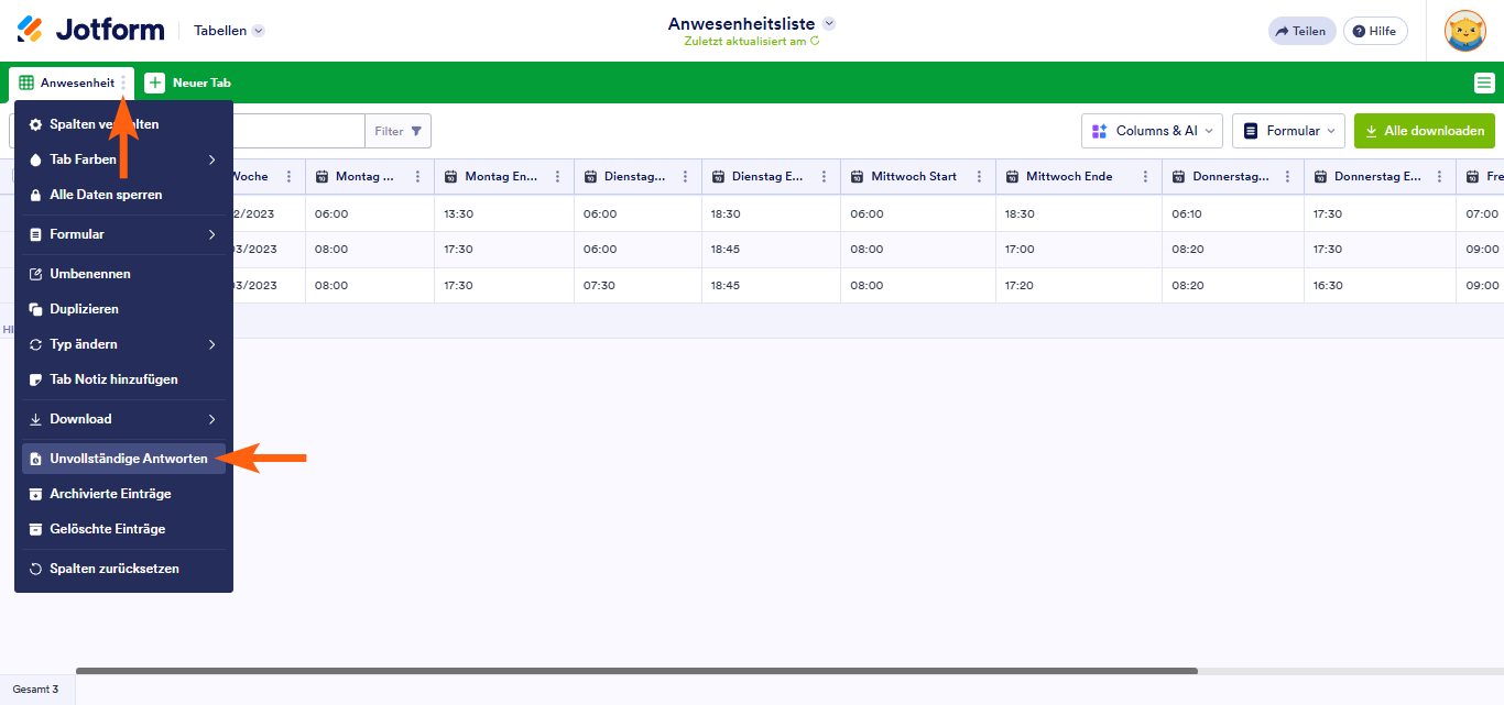 Wie Sie unvollständige Formularantworten in Jotform Tabellen anzeigen Image-1