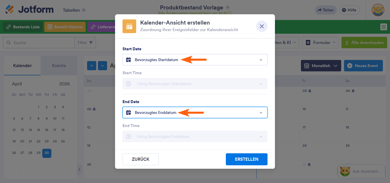 Wie Sie eine Kalenderansicht in Jotform Tabellen hinzufügen Image-6