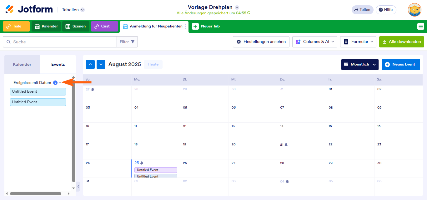 Wie Sie eine Kalenderansicht in Jotform Tabellen hinzufügen Image-20