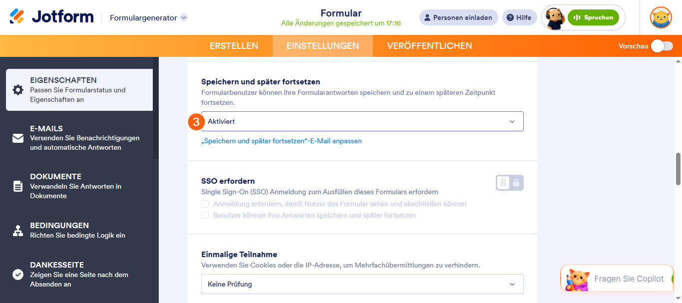 Wie Sie Speichern und später fortfahren in Formularen aktivieren Image-4