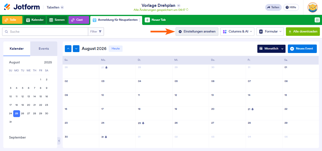 Wie Sie eine Kalenderansicht in Jotform Tabellen hinzufügen Image-14