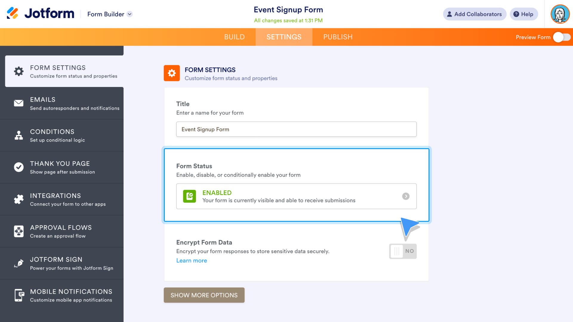 Form status setting 