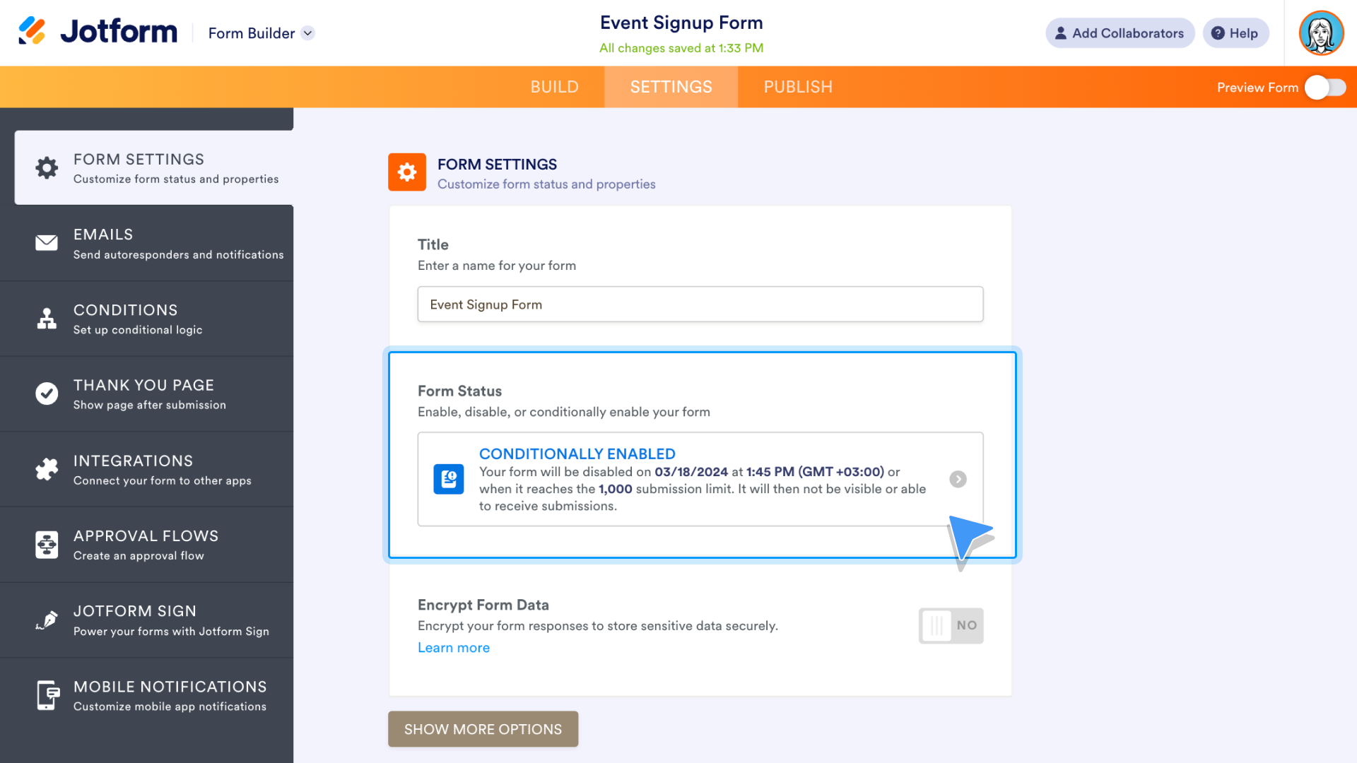 Form Status Options