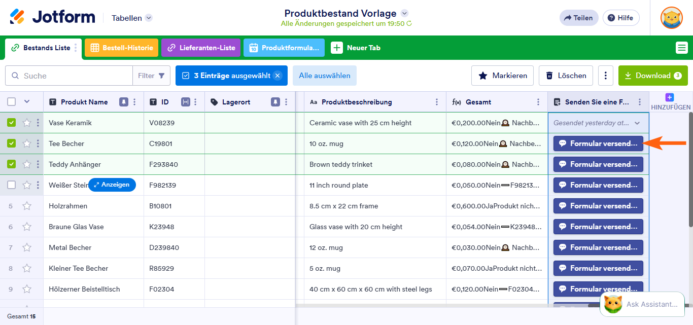 Wie Sie Formulare in Jotform Tabellen versenden Image-11
