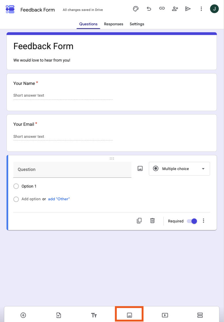 Google Forms clicking on the Add image button on iPad