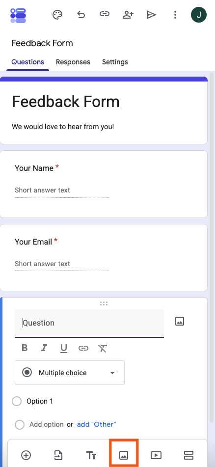 Google Forms clicking on the Add image button on iPhone