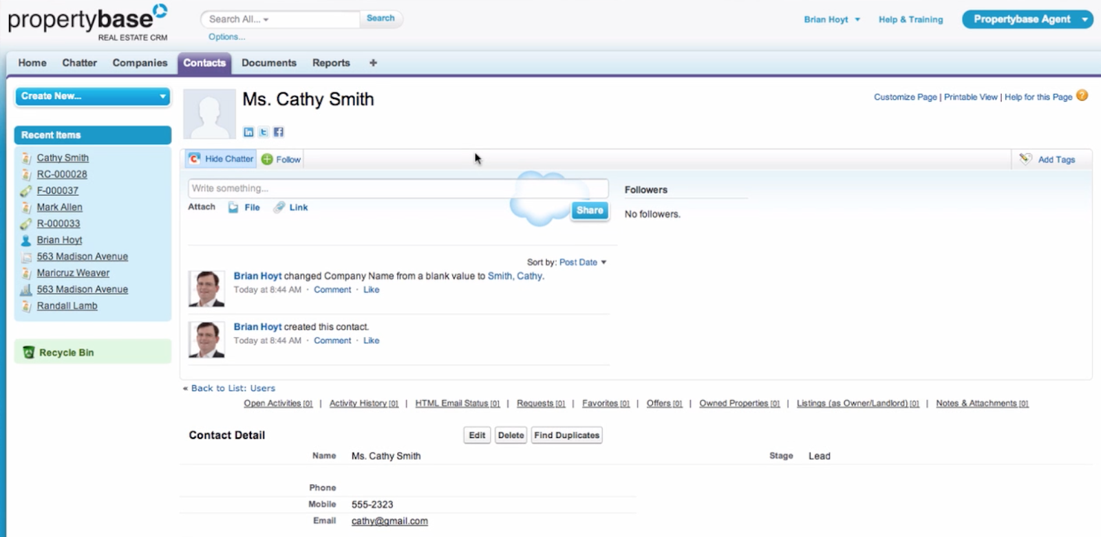 Benutzeroberfläche von Propertybase