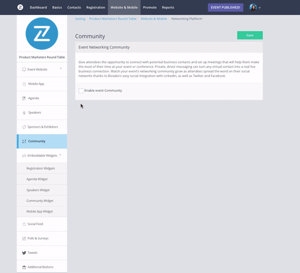 Benutzeroberfläche von Bizzabo