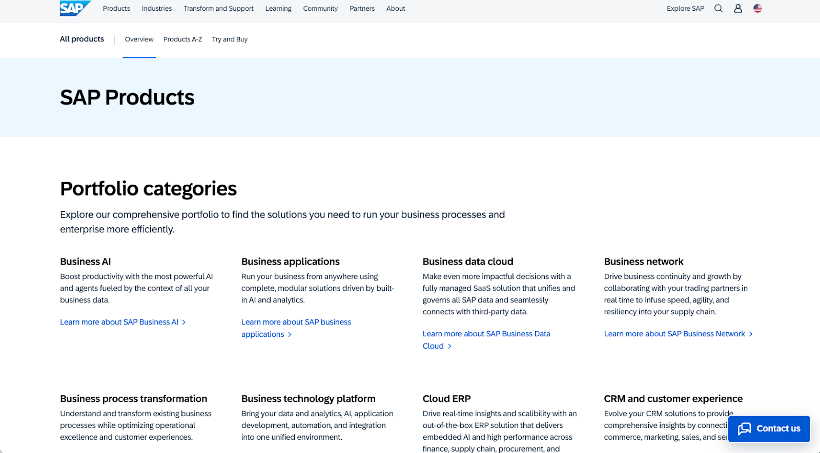 SAP Products Overview Page
