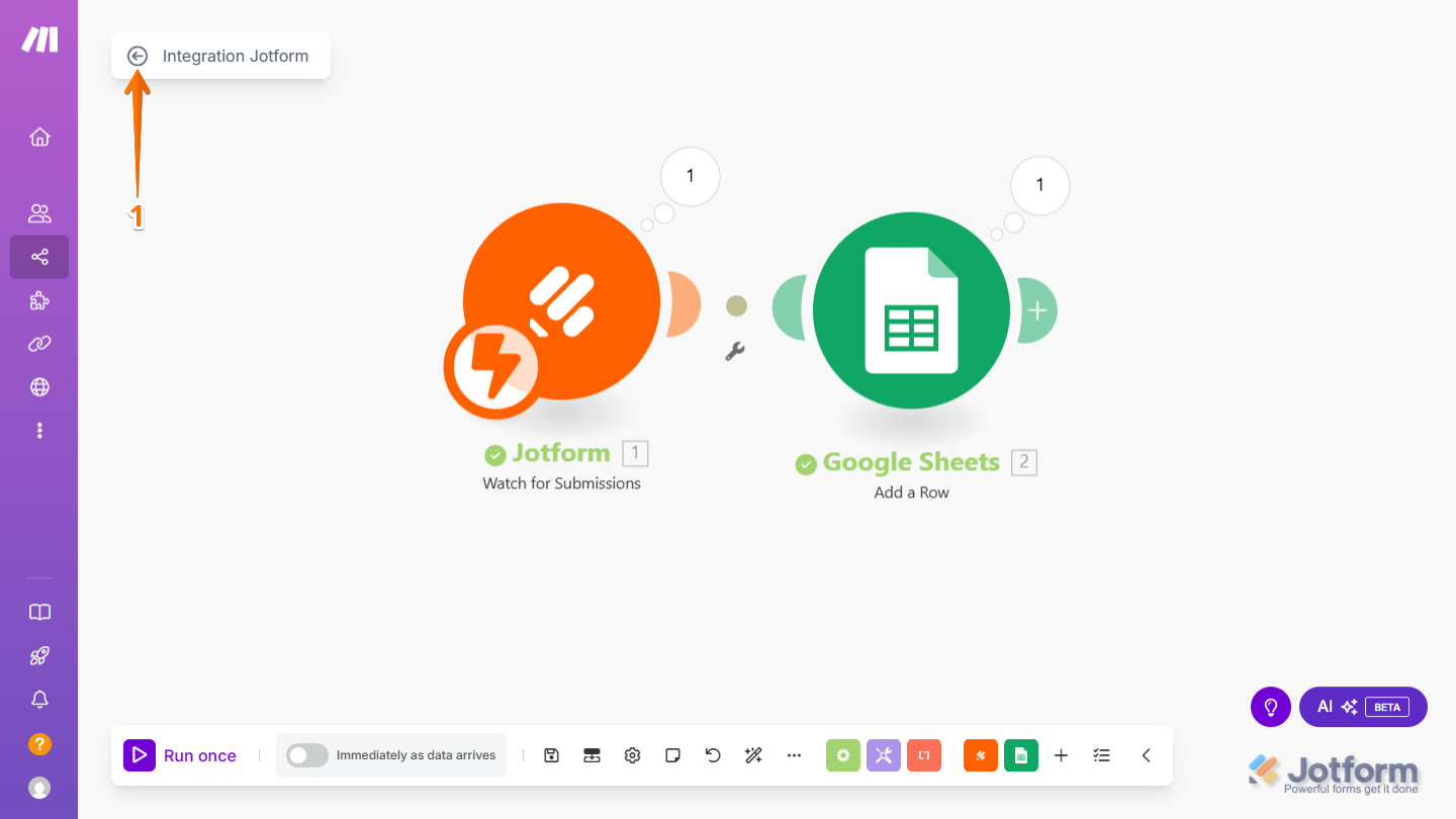 Backward Arrow icon in Make Scenario Diagram used to exit the scenario editor before activation