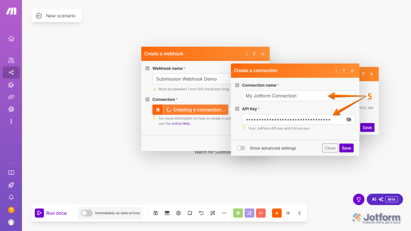 Setting Up the Connection Name, API Key in Make