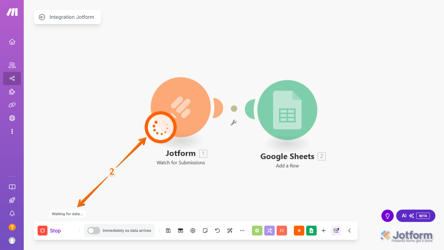 Submit a test entry on your Jotform form so the Make scenario can receive and process the data