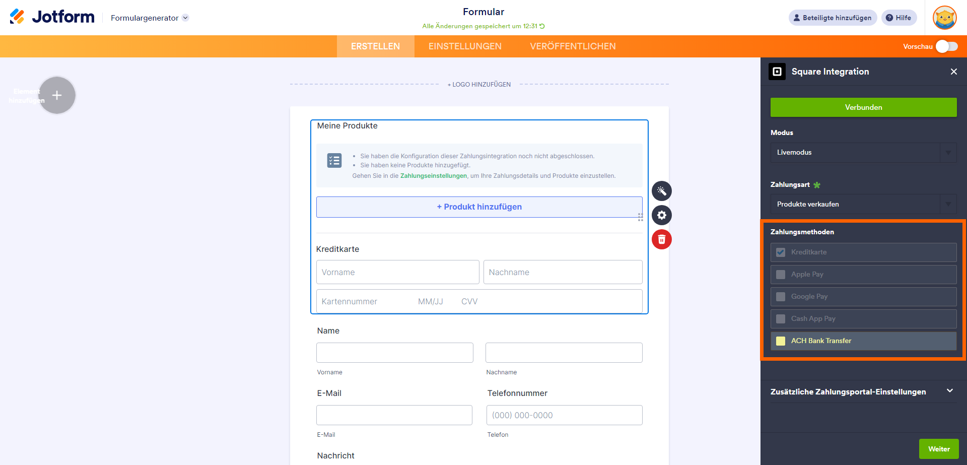 Wie Sie Square ACH in Jotform integrieren Image-3