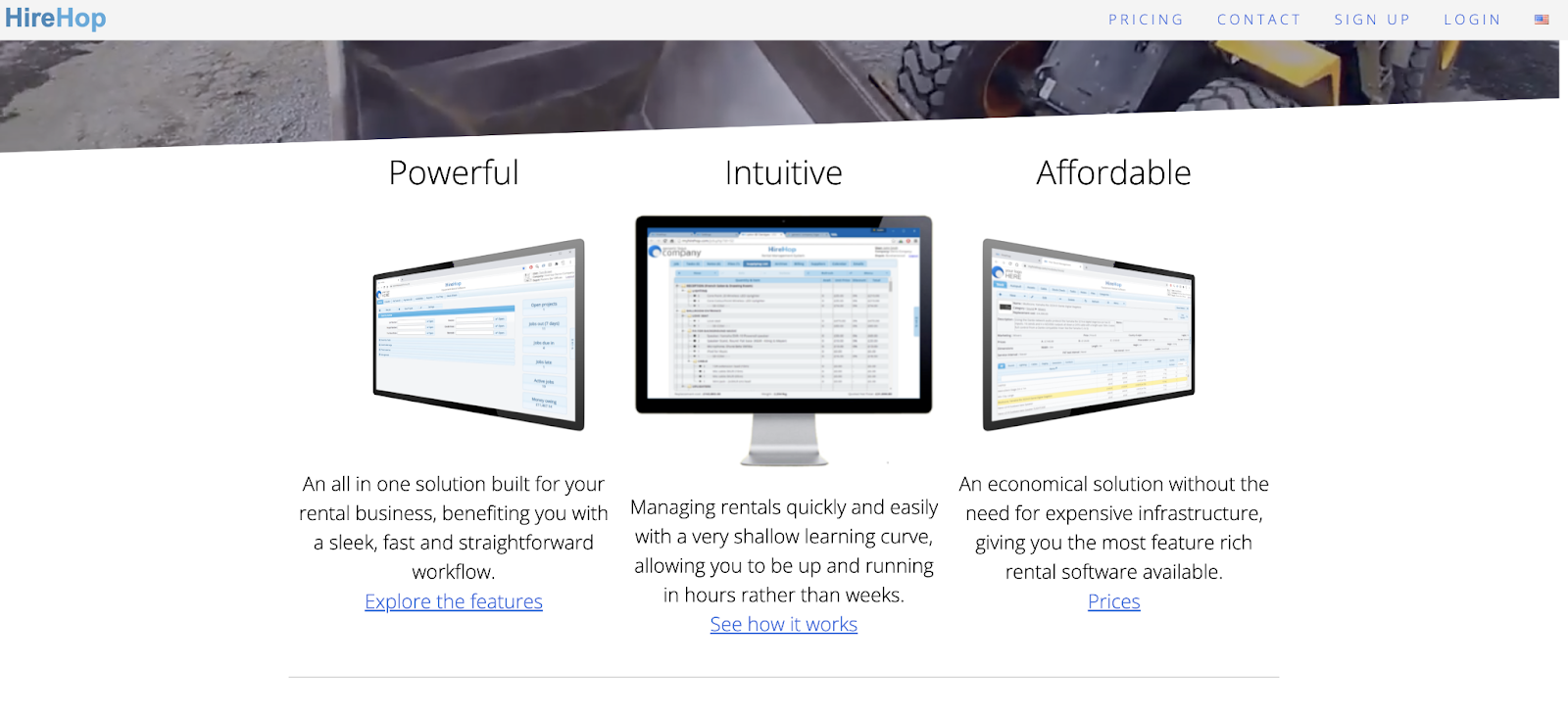 Landingpage von HireHop