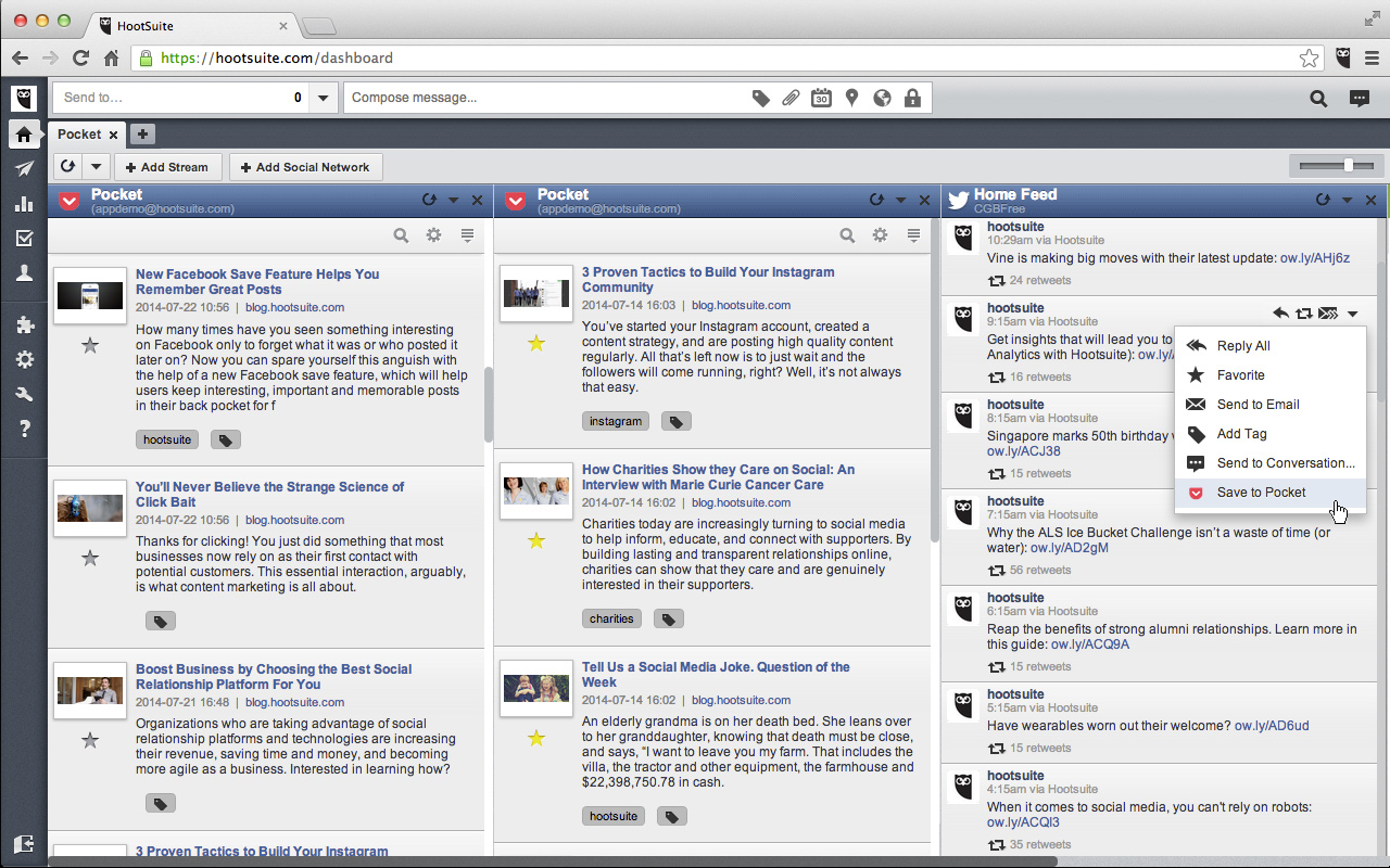 Benutzeroberfläche von Hootsuite