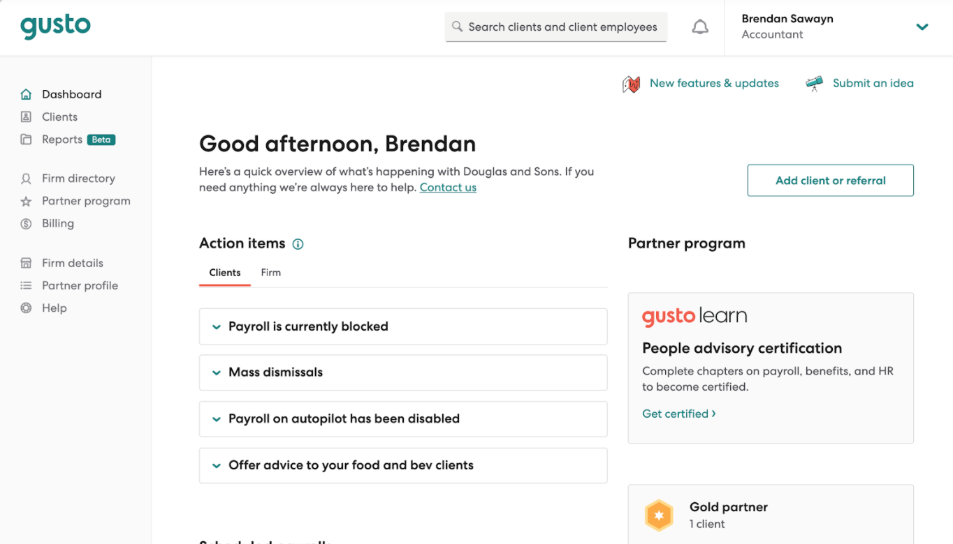 Benutzeroberfläche von Gusto