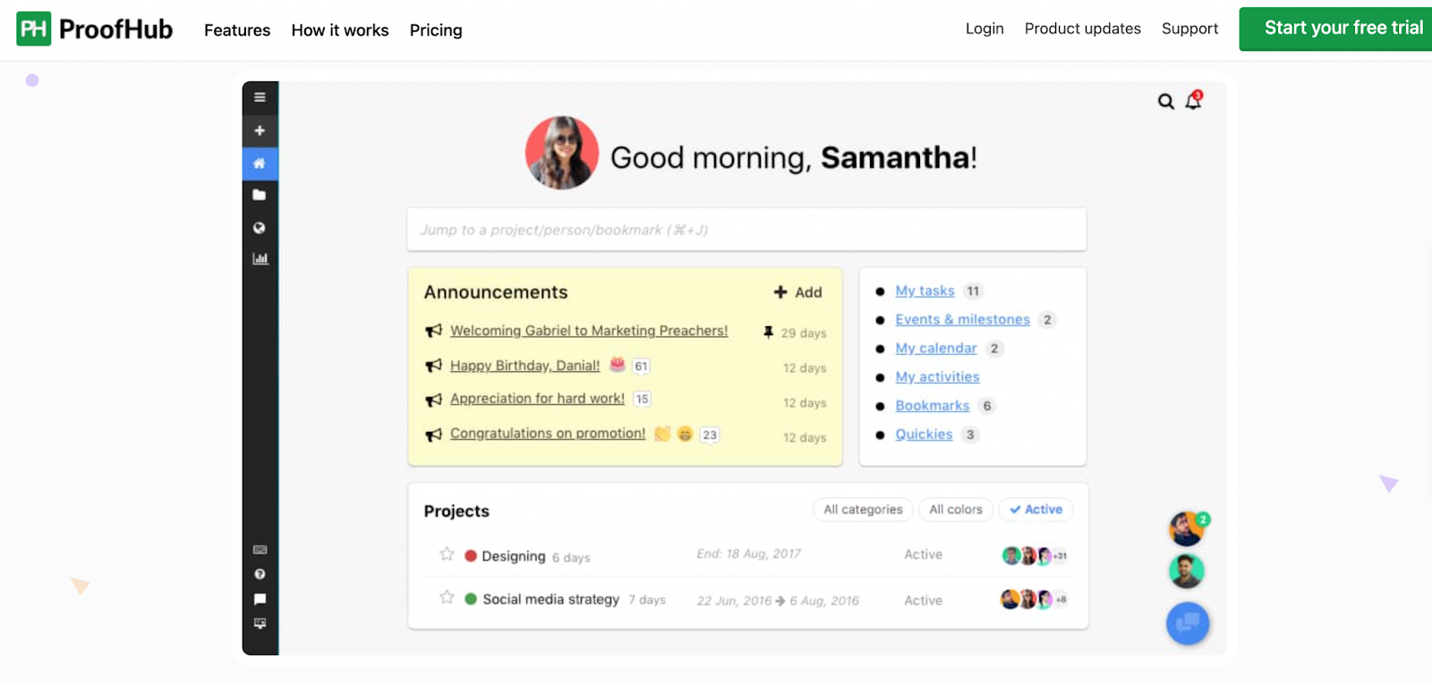 Benutzeroberfläche von ProofHub