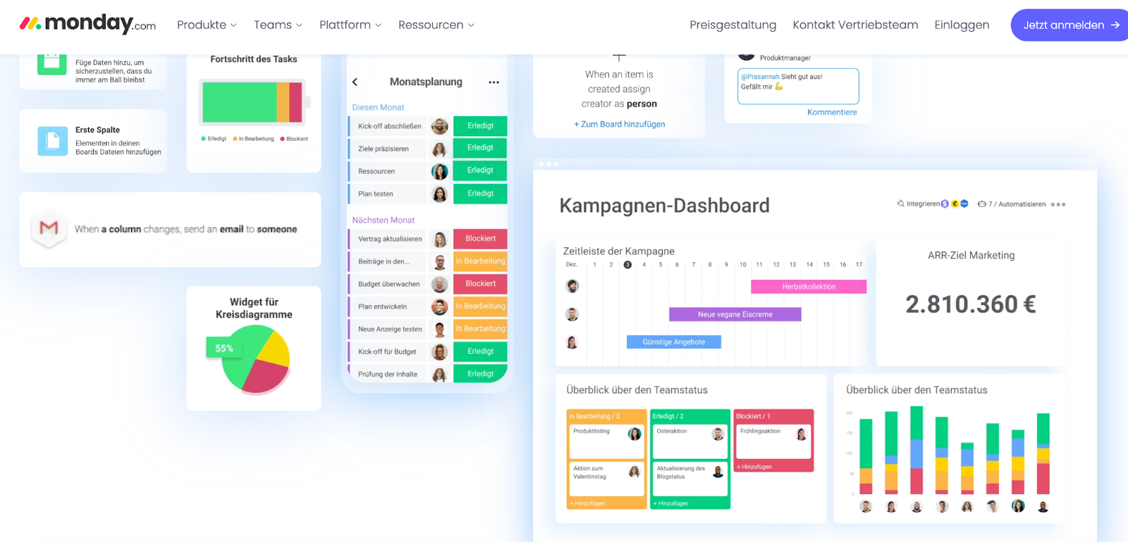 Benutzeroberfläche von Monday