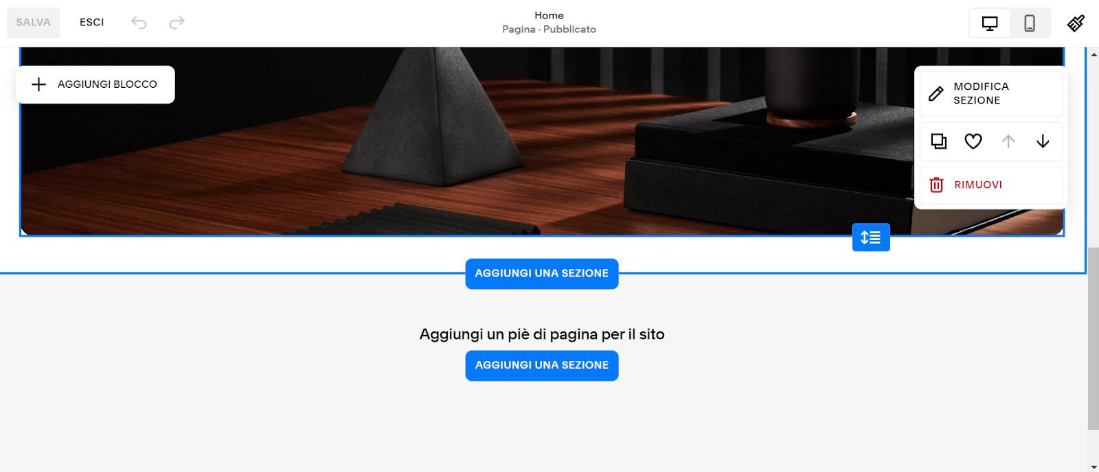 Facendo clic sul pulsante Aggiungi sezione nella schermata di modifica