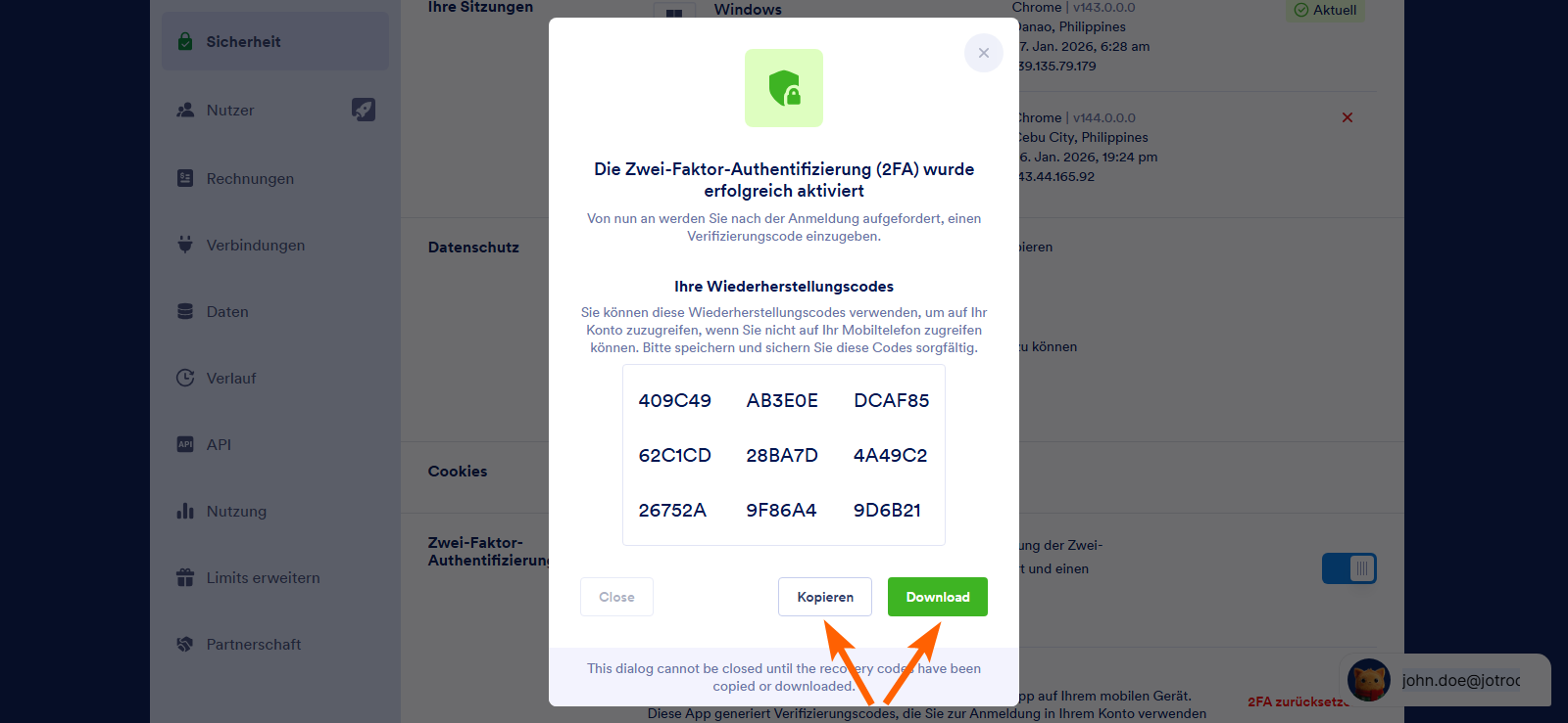 Wie Sie neue Wiederherstellungscodes für Ihr Unternehmenskonto generieren Image-3