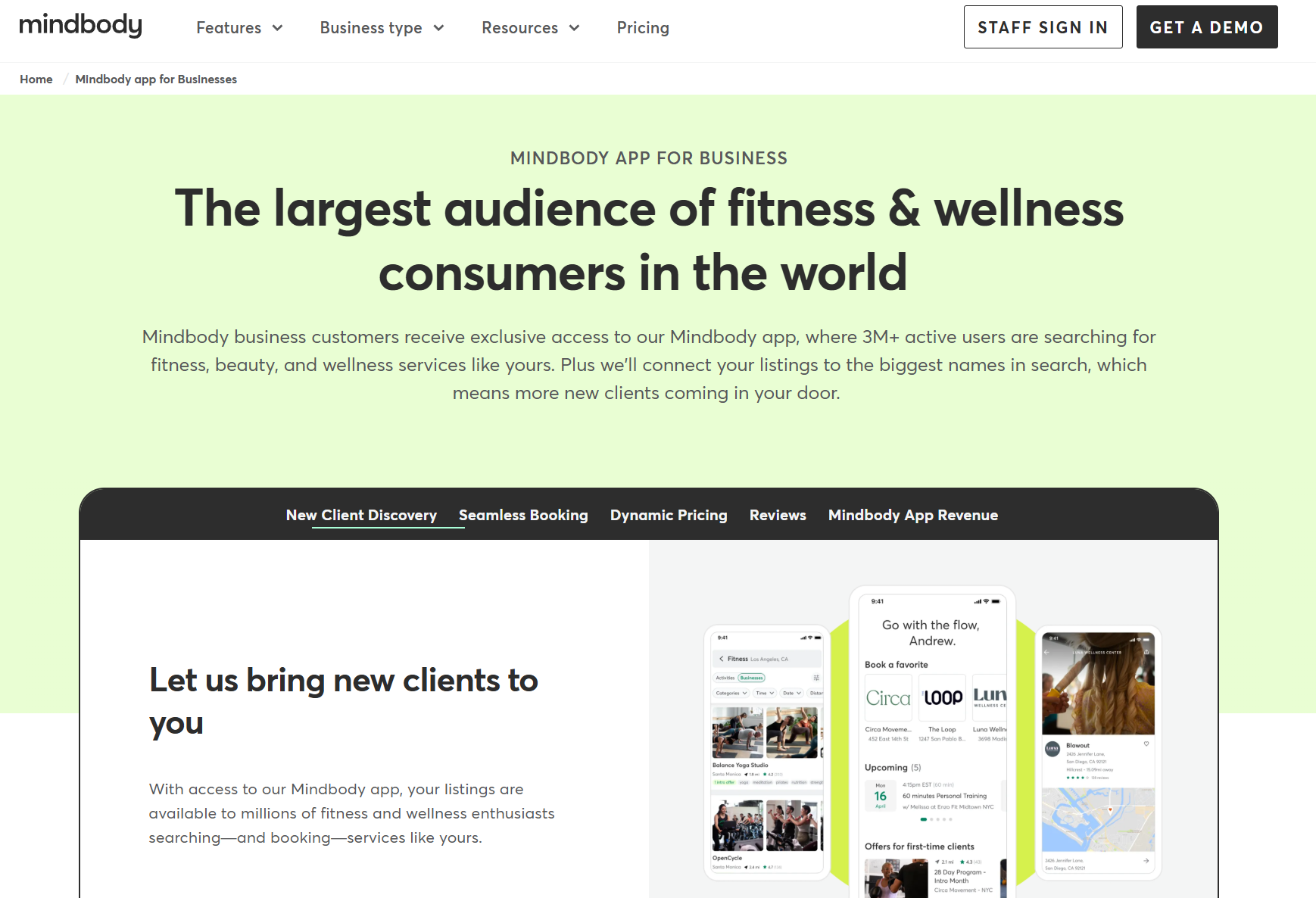 Mindbody screenshot showing why it's one of the best apps for personal trainers 