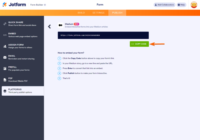 How to Embed a Form to a Medium Article