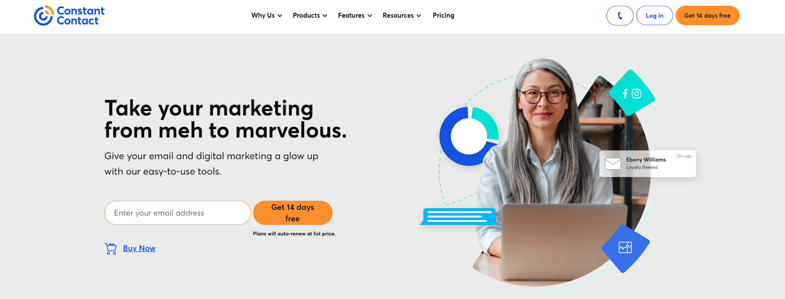 Page de destination de Constant Contact