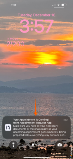 Preview of a push notification as it appears on a subscriber’s mobile phone screen