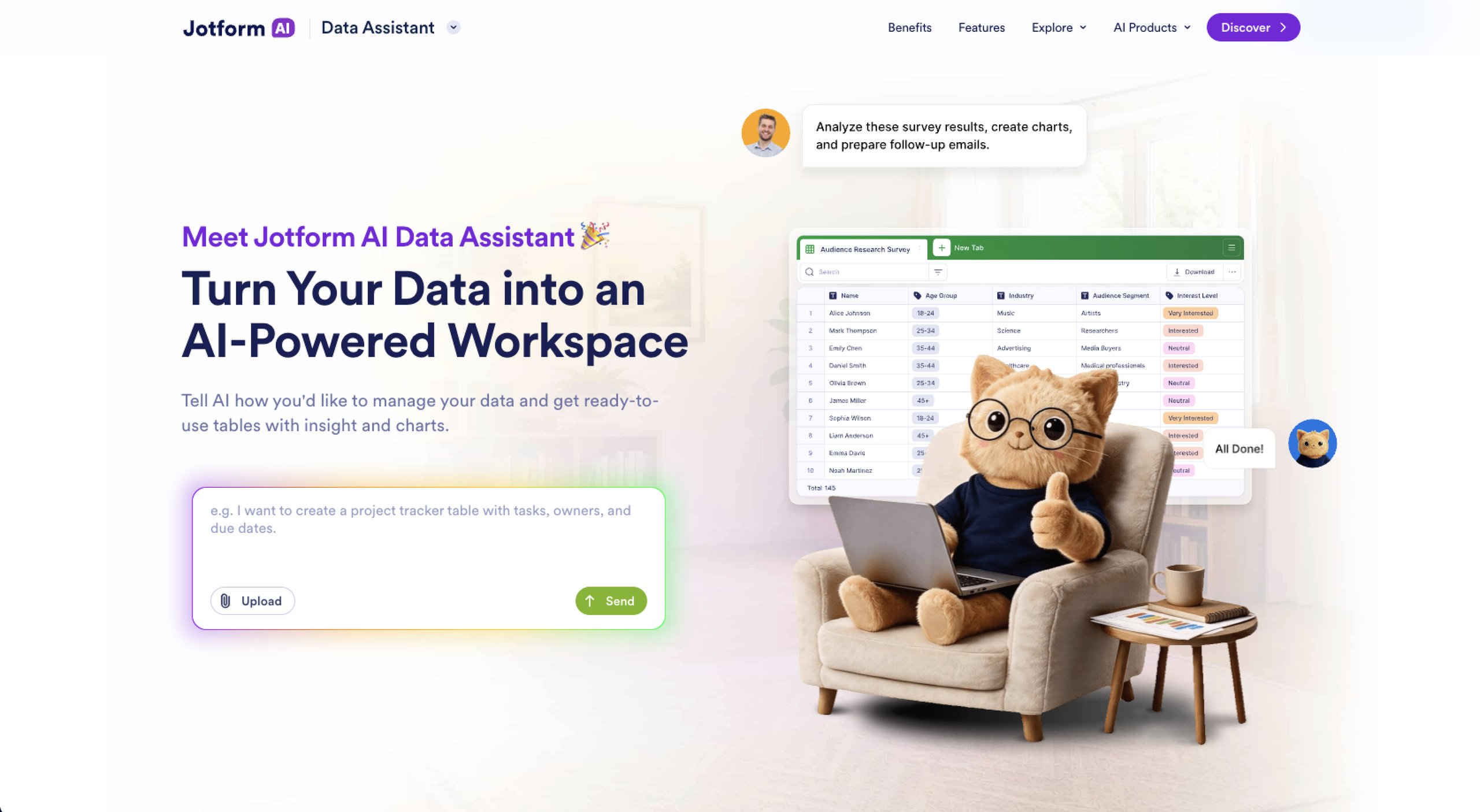 Jotform AI Data Assistant Landing Page