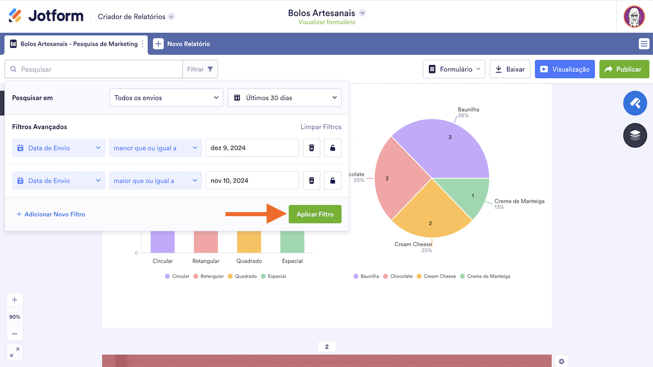 Relatórios Visuais - Aplicar Filtro por Data de Envio