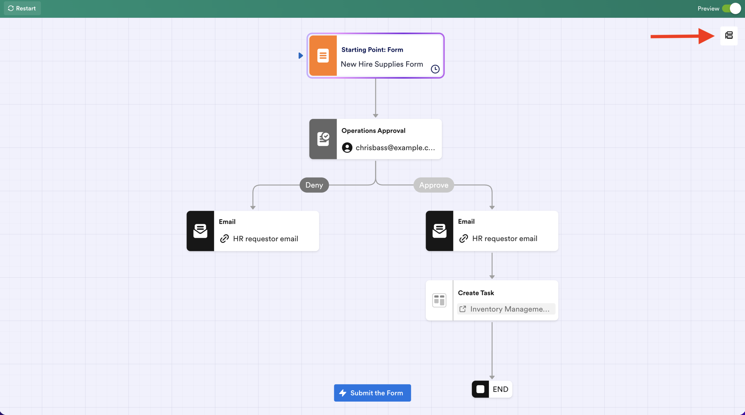 Clicking on the Run Summary button on the top-right on Workflow Builder