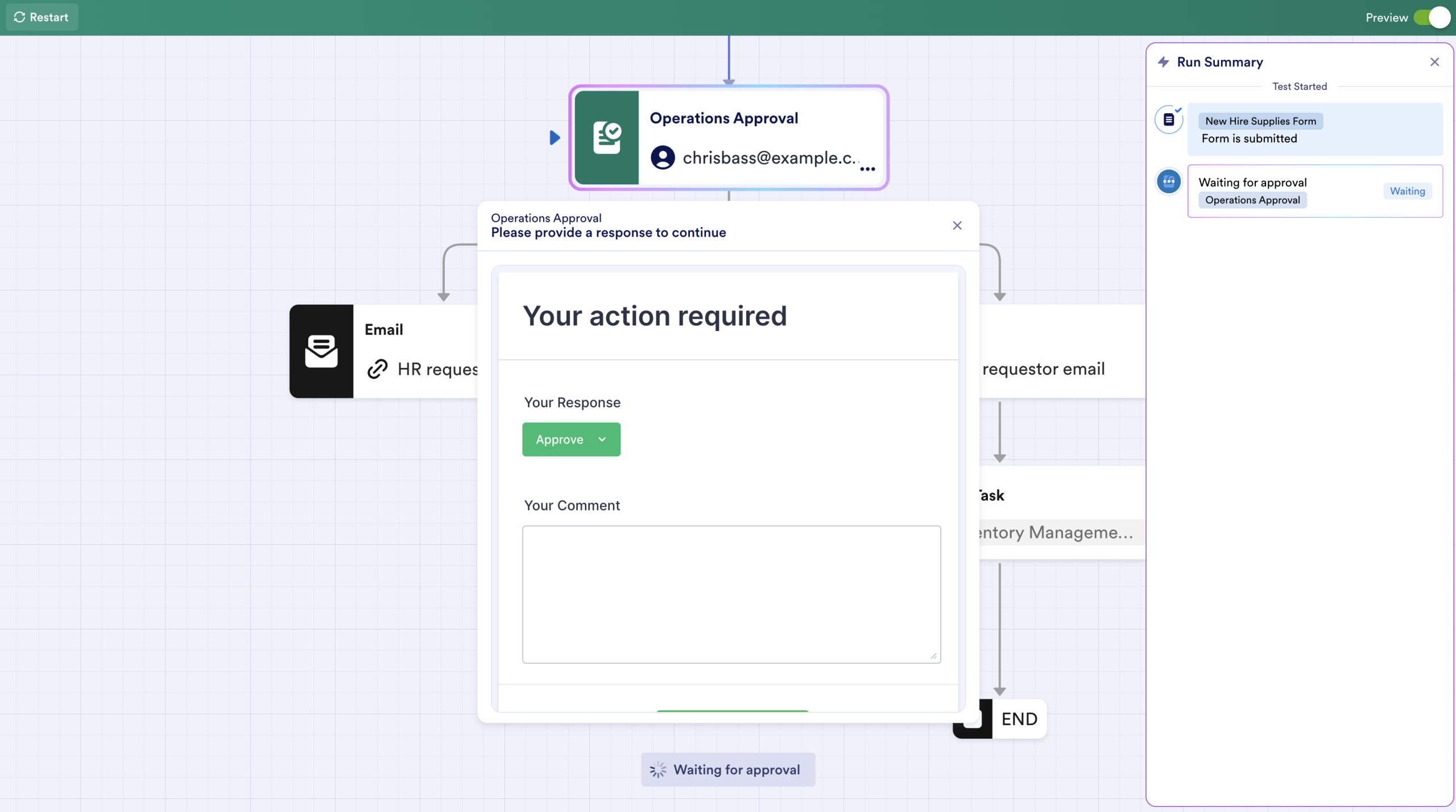 Viewing the Run Summary window on Jotform Workflow Builder