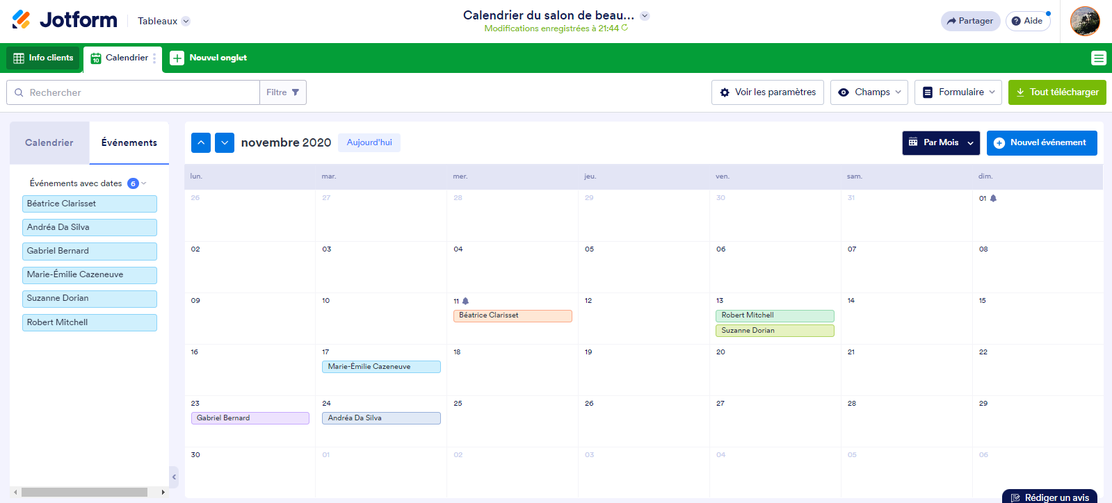 Modèle de calendrier de rendez-vous pour salon de coiffure dans Jotform Tables