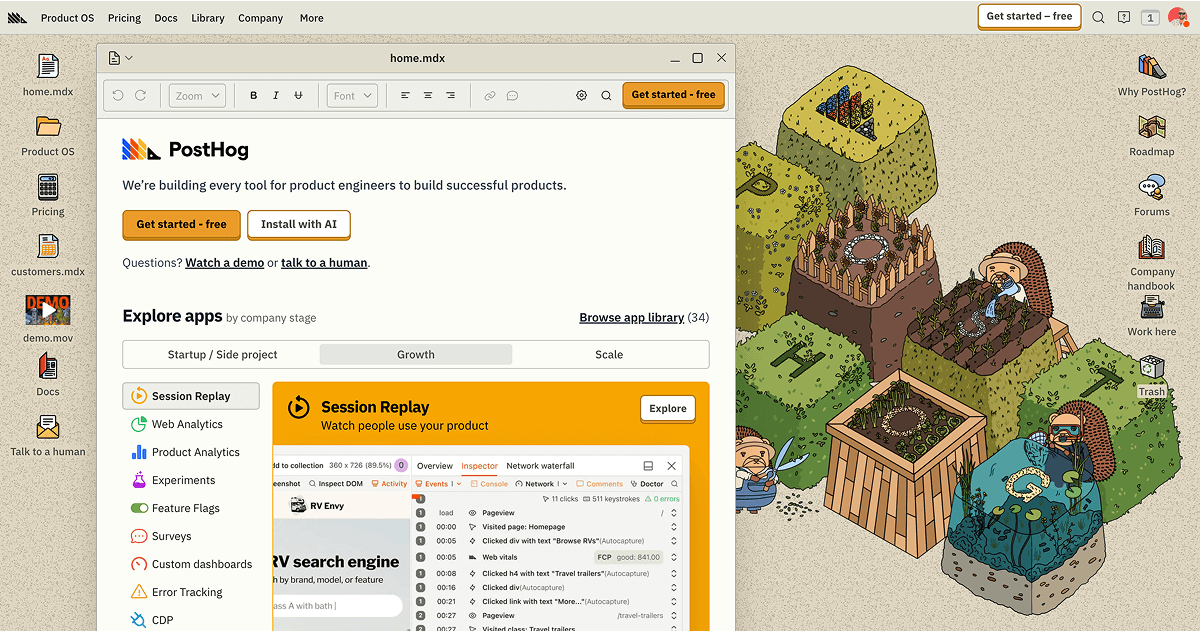 Screenshot of PostHog Landing page