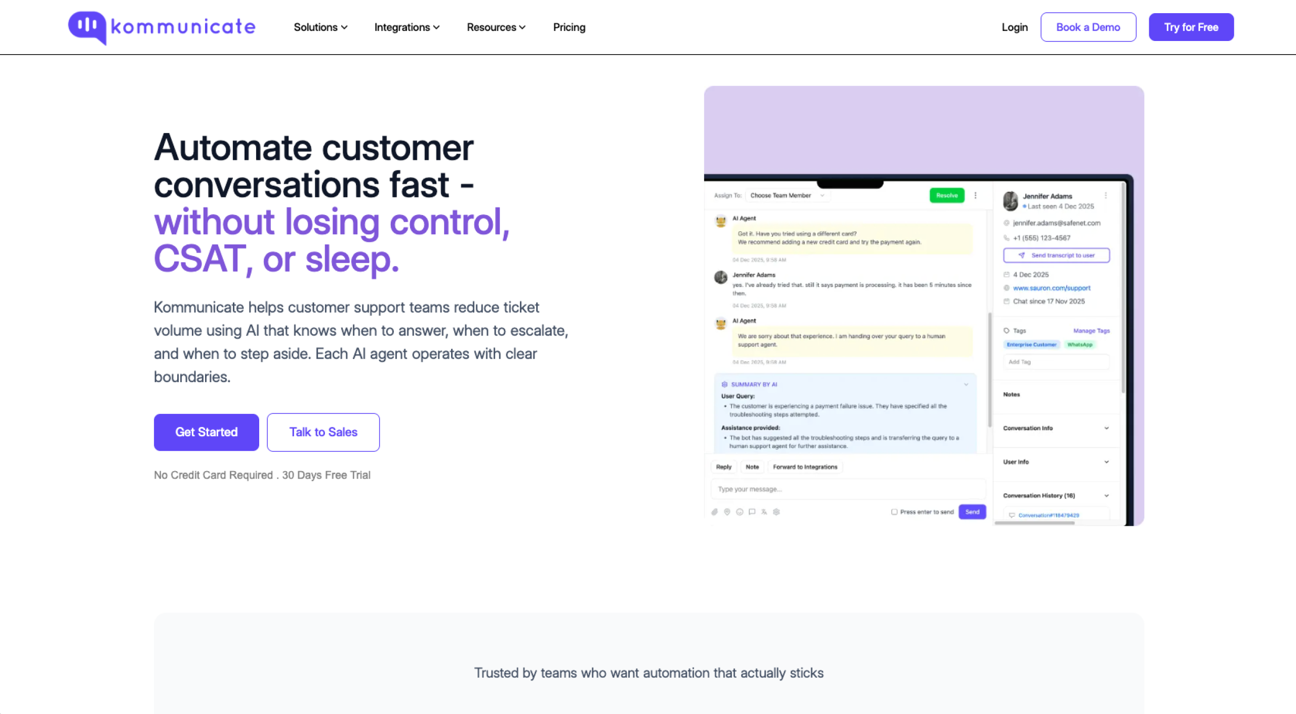 Kommunicate Landing Page