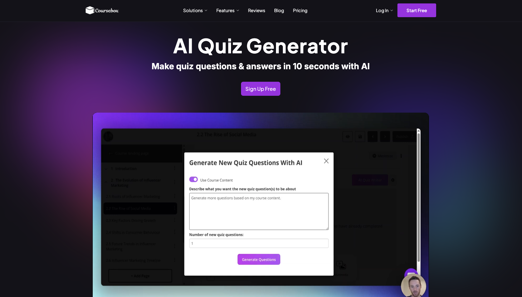 Coursebox AI Quiz Generator Landing Page