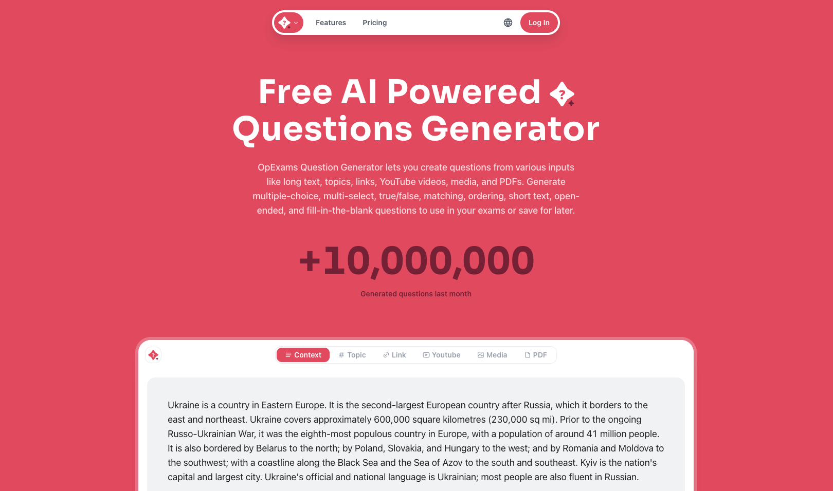 OpExams Landing Page