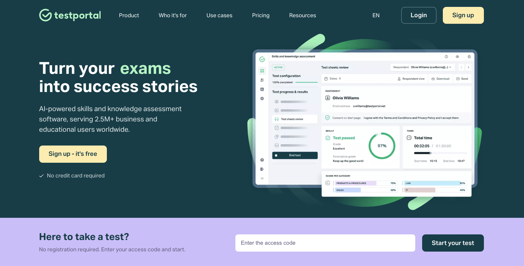 Testportal Landing Page