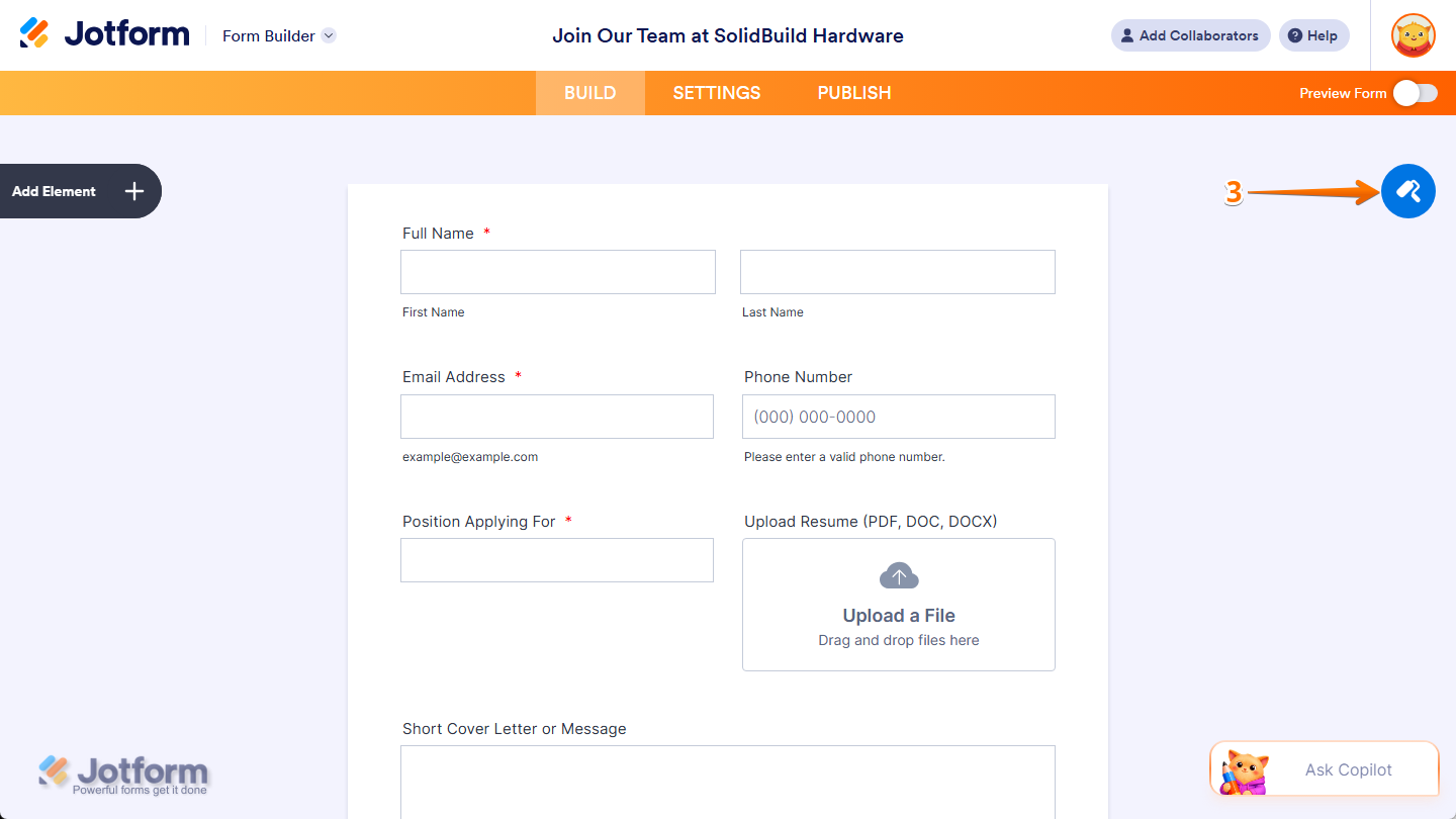 Paint Roller icon to access Form Designer in Jotform Form Builder
