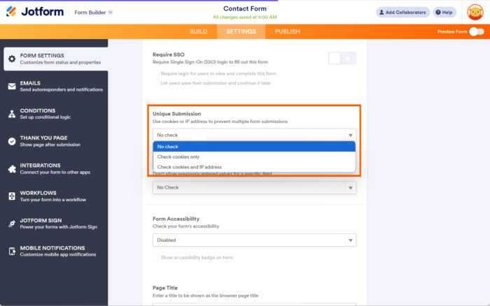 How to Set Unique Submissions on a Form
