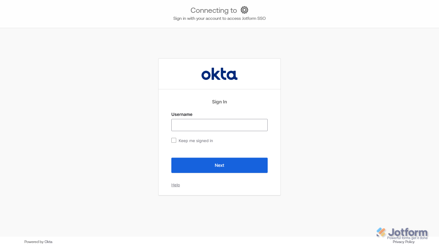 SSO Log in Page for Jotform Enterprise account