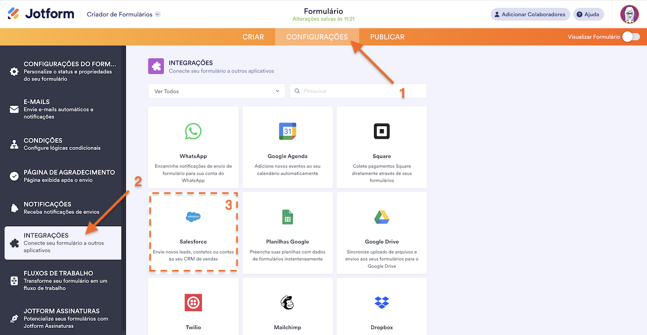 Acessando integração ao Salesforcce