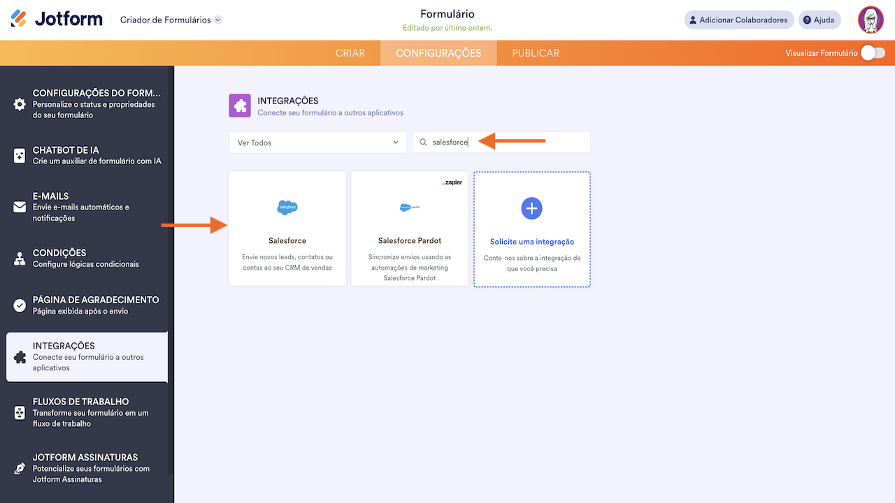 Acessar integração ao Salesforcce